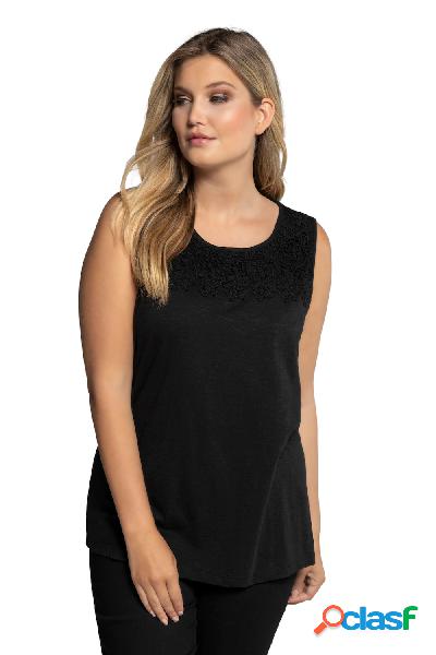 Top, scollo a girocollo, pizzo coprente, jersey fiammato,