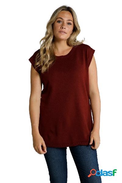 Top smanicato di maglia fine con scollo a girocollo e orlo a