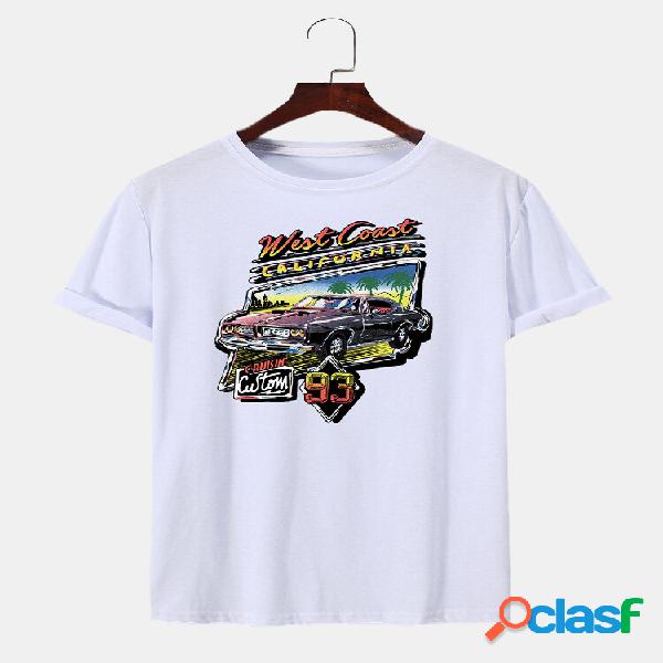 Uomo Cartoon Car Print Round Collo T-shirt casual a maniche