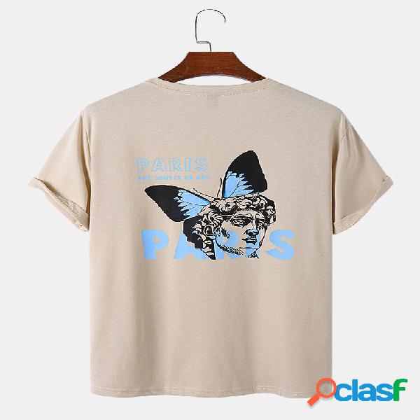 Uomo Figura & Farfalla Stampa Art Style Soft T-shirt casual