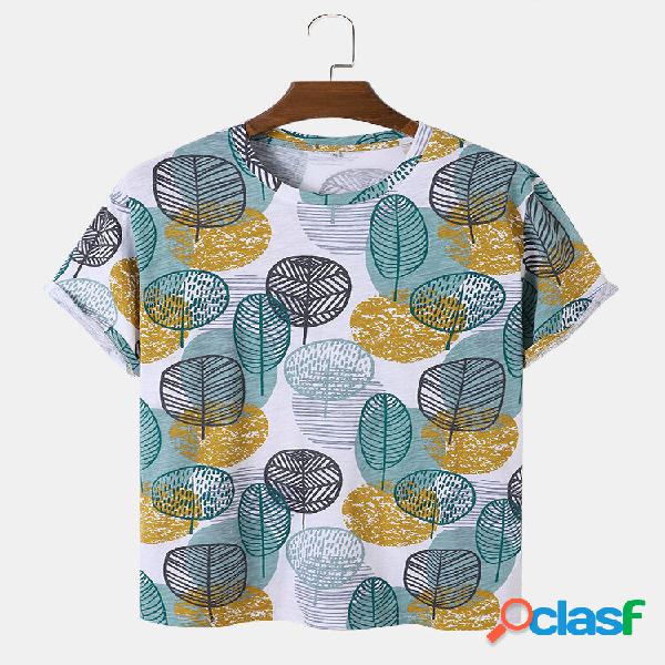 Uomo Graphic Leaf Print Round Collo T-shirt casual per le