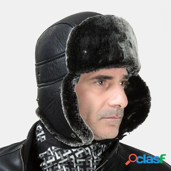 Uomo PU Leather Winter Addensare Plus Velluto Warm Trapper