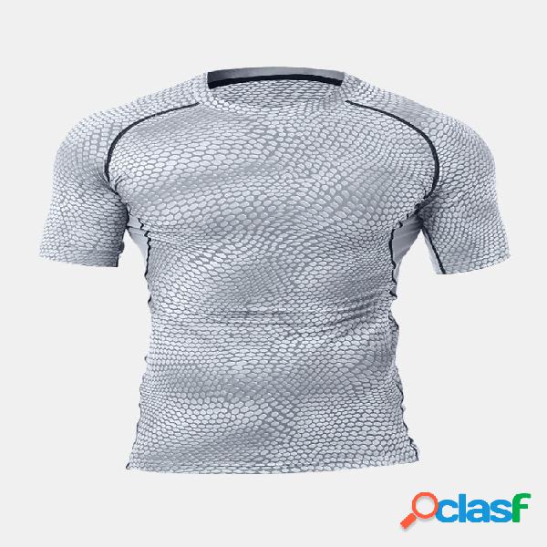 Uomo Snakes Skin Print High Elasticity Crew Collo Casual