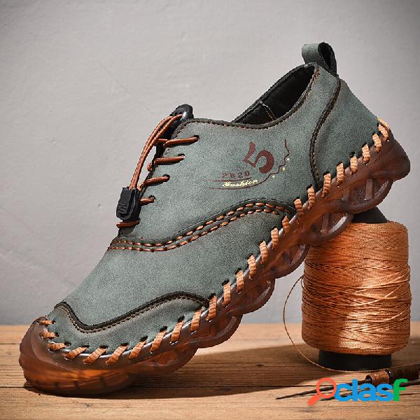 Uomo Soft Scarpe casual cucite a mano traspiranti in pelle