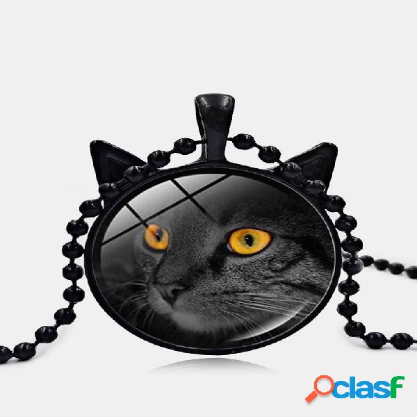 Vintage Stereoscopico Black Cat Face Printed Women Collana