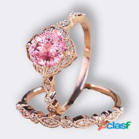 Women Ring Cubic Zirconia Classic Pink Alloy 2pcs Elegant