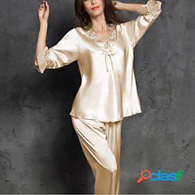 Womens 1 set Loungewear Sets Satin Luxury Comfort Pure Color