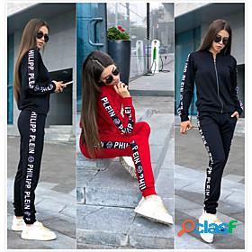 Womens 2 Piece Full Zip Tracksuit Sweatsuit Jogging Suit