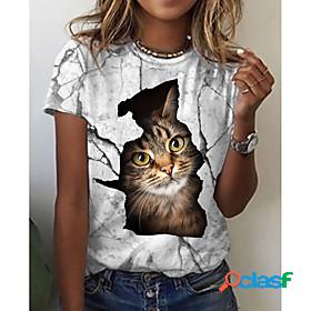 Womens 3D Cat T shirt Cat Graphic 3D Print Round Neck Basic