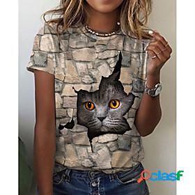 Womens 3D Cat T shirt Cat Graphic 3D Print Round Neck Basic
