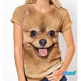 Womens 3D Printed T shirt Dog 3D Animal Print Round Neck
