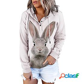Womens 3D Rabbit Hoodie Sweatshirt Front Pocket Print 3D
