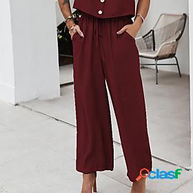 Womens Basic Soft Pocket Elastic Drawstring Design Chinos