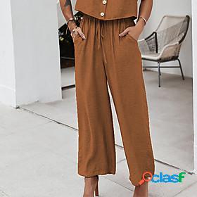 Womens Basic Soft Pocket Elastic Drawstring Design Chinos