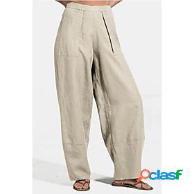 Womens Basic Soft Pocket Elastic Waist Chinos Full Length