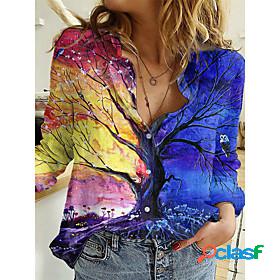 Womens Blouse Shirt Floral Theme Color Block 3D Tree Shirt