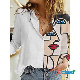 Womens Blouse Shirt Portrait Color Block Abstract Portrait