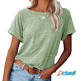 Womens Blouse T shirt Basic Daily Plain T-shirt Sleeve Round