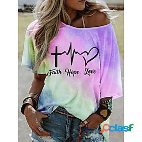 Womens Blouse Tie Dye Round Neck Tops Blue Purple Yellow
