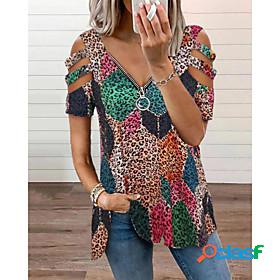Womens Bohemian Theme Blouse Eyelet top Graphic Zipper Print