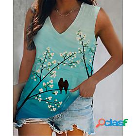Womens Camis Tree Flower V Neck Patchwork Print Basic Beach