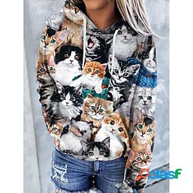 Womens Cat Graphic 3D Pullover Hoodie Sweatshirt Front