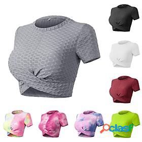 Womens Crew Neck Yoga Top Crop Top Jacquard Twisted Summer