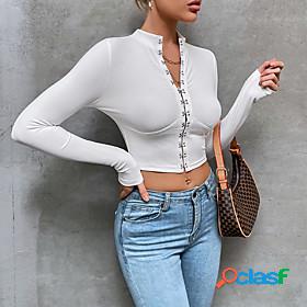 Womens Crop Tshirt T shirt Plain V Neck Basic Fashion Tops