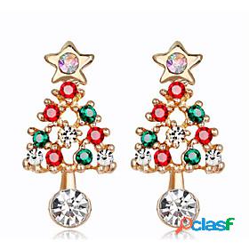 Womens Cubic Zirconia Hoop Earrings Classic Christmas Tree