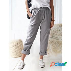 Womens Fashion Side Pockets Elastic Waist Chinos Full Length