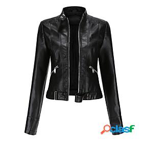 Womens Faux Leather Jacket Fall Winter Spring Street Daily