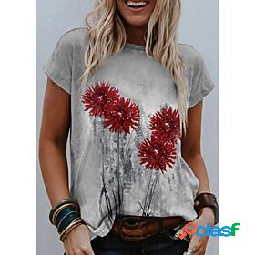 Womens Floral Theme T shirt Floral Graphic 3D Print Round