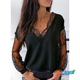 Womens Going out Blouse Eyelet top Shirt Long Sleeve Solid