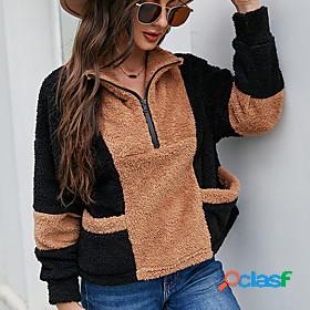 Womens Jumper Color Block Quarter Zip Classic Multi Color