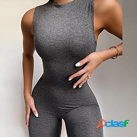 Womens Jumpsuit Solid Color Casual Round Neck Sports Outdoor