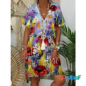 Womens Knee Length Dress A Line Dress Black Sky Blue Red