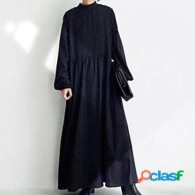 Womens Maxi long Dress A Line Dress Black Brown Long Sleeve