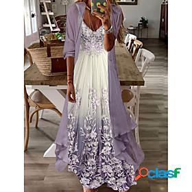 Womens Maxi long Dress A Line Dress Purple Long Sleeve