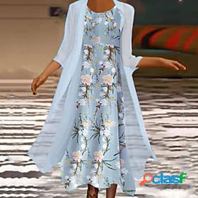 Womens Midi Dress Two Piece Dress Light Green Light Blue 3/4