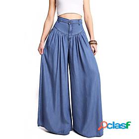 Womens Oversized Wide Leg Side Pockets Culottes Wide Leg