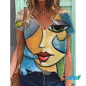 Womens Portrait T shirt Portrait V Neck Tops Basic Basic Top