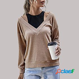 Womens Pullover Solid Color Long Sleeve Sweater Cardigans