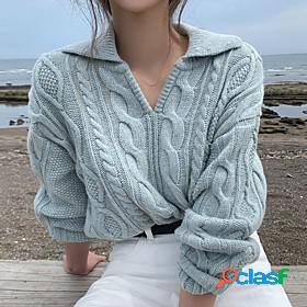 Womens Pullover Sweater Solid Color Classic Style Vintage