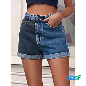 Womens Simple Basic Jeans Short Pants Solid Color Work