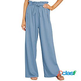 Womens Simple Chino Wide Leg Drawstring Ruffle Culottes Wide