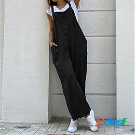 Womens Slouch Baggy Dungarees Full Length Pants Inelastic