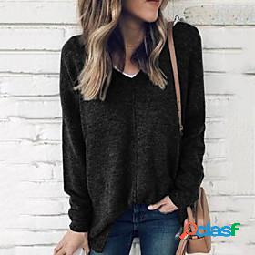 Womens Solid Color Sweatshirt V Neck Daily Basic Hoodies
