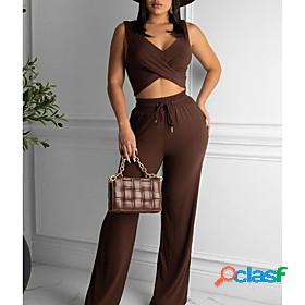 Womens Streetwear Plain Casual Vacation Two Piece Set Pant