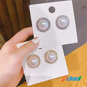 Womens Stud Earrings Princess Retro Pearl Silver Korean