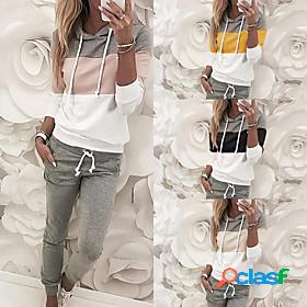 Womens Sweatsuit 2 Piece Hoodie Lace up Patchwork Color